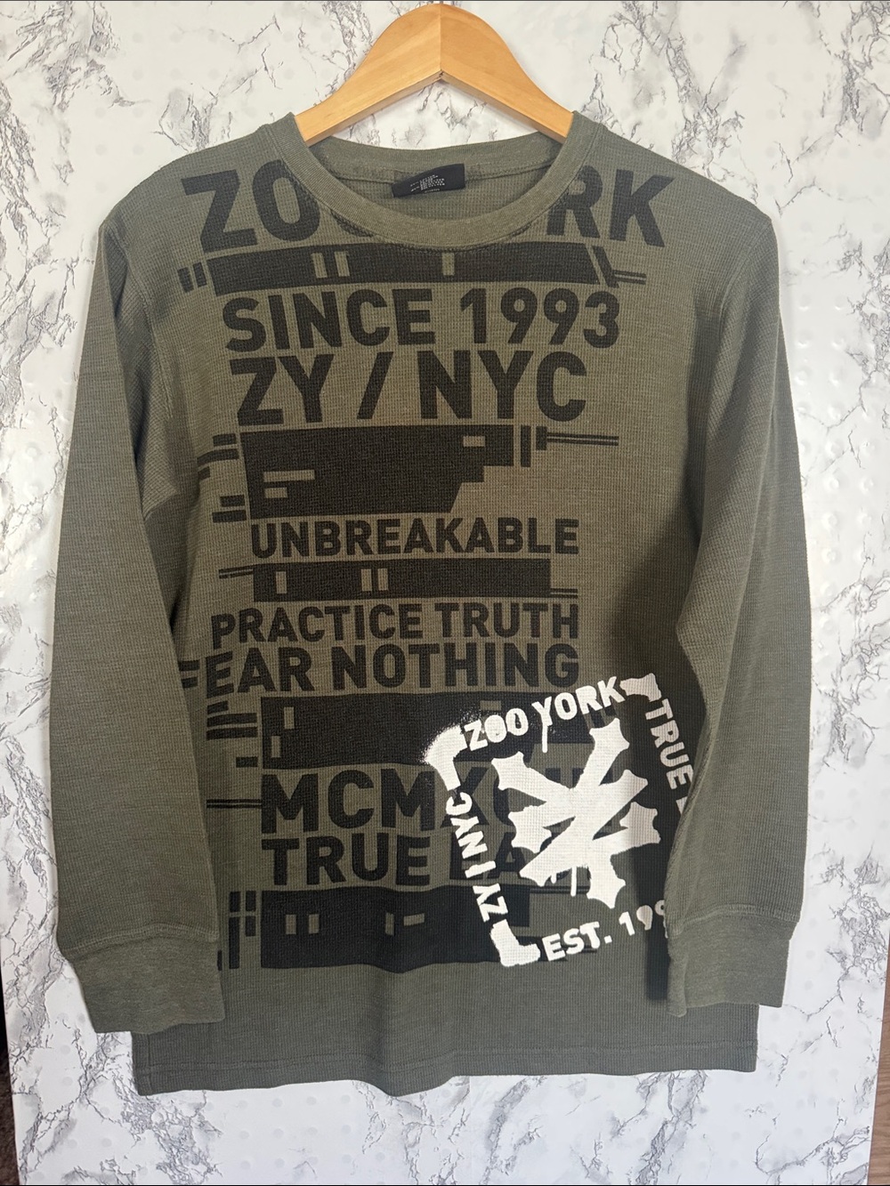 Zoo York Waffle Knit Long Sleeve T-Shirt Green Size XL